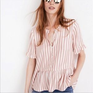 Madewell Pink Striped Peplum Shirt - XS